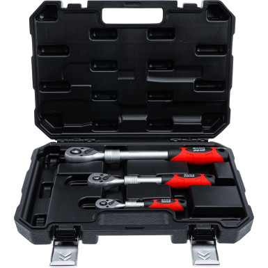 BGS Umschaltknarren-Satz | ausziehbar | Abtrieb Außenvierkant 6,3 mm (1/4"""") - 10 mm (3/8"""") - 12,5 mm (1/2"""") | 3-tlg | 72113