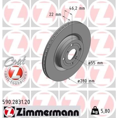 ZIMMERMANN Bremsscheibe 590.2831.20 Coat Z