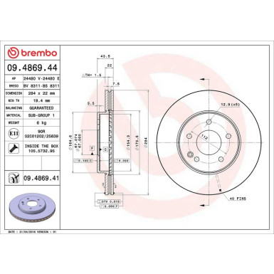 15 481 022 Bremsscheibe VA MERCEDES W202 93 PRIME LINE - UV Coated 09.4869.41