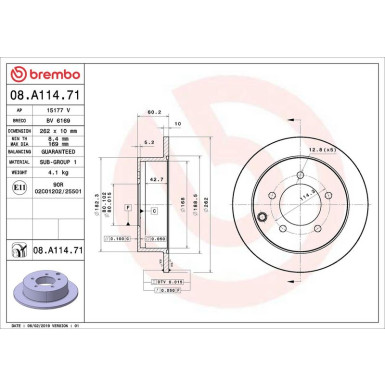 Bremsscheibe HA | MITSUBISHI Lancer 07 | 08.A114.71