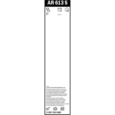 Scheibenwischer Aerotwin AR613S BOSCH | Aerotwin Retrofit | OPEL Karl (C16) 01.15 | 3397014683