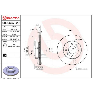 80 481 006 Bremsscheibe VA HYUNDAI Accent 00 PRIME LINE 09.9537.20