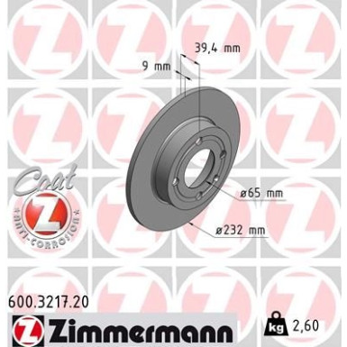 ZIMMERMANN Bremsscheibe 600.3217.20 Coat Z
