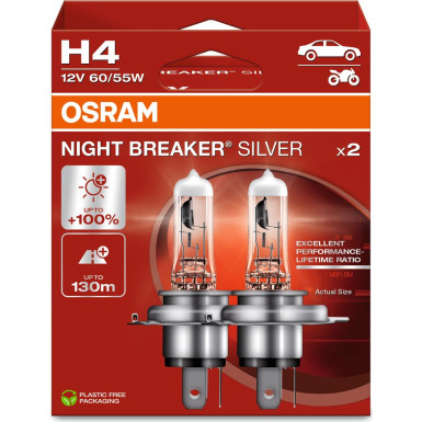 OSRAM H4 12V 60/55W P43t NIGHT BREAKER SILVER +100% Licht OSRAM H4 12V 60/55W P43t NIGHT BREAKER SILVER +100% Licht