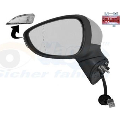 Aussenspiegel li. elek. Verst. bhz. grund Ford Fiesta CB1 asphärisch 6Pin, +Blink. OE 1799162 + HAGUS