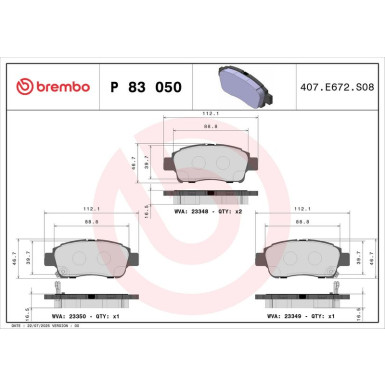 BREMBO Bremsklötze VA | TOYOTA Yaris 99-05 | P 83 050 BREMBO Bremsklötze VA | TOYOTA Yaris 99-05 | P 83 050