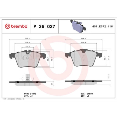 BREMBO Bremsklötze VA JAGUAR XF 08 PRIME LINE P 36 027