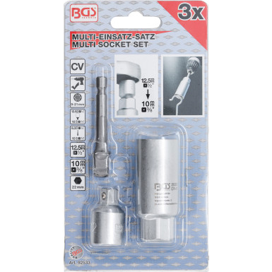 BGS Multi-Einsatz mit mit Adapter-Satz | 10 mm (3/8"""") | SW 9 - 21 mm | 3-tlg | 92533