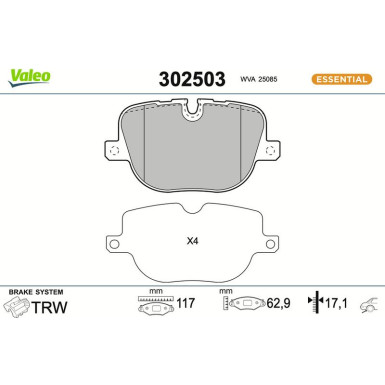 VALEO Bremsbeläge 302503