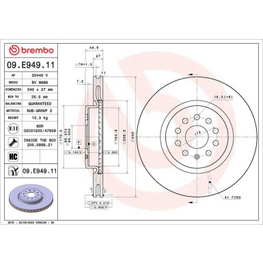 BREMBO Bremsscheibe 09.E949.11 PRIME LINE - UV Coated