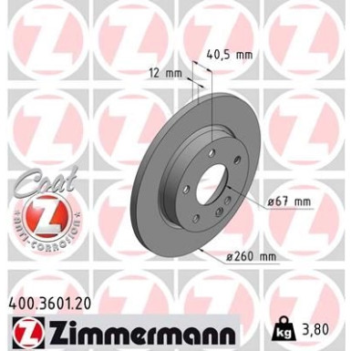 ZIMMERMANN Bremsscheibe | 400.3601.20