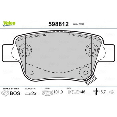 VALEO Bremsbeläge | 598812