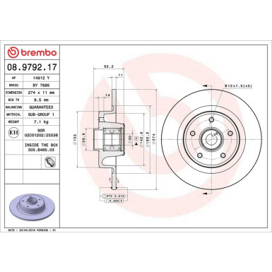72 482 015 m.Radl. Bremsscheibe HA RENAULT Laguna 01 PRIME LINE - With Bearing Kit 08.9792.17 72 482 015 m.Radl. Bremsscheibe HA RENAULT Laguna 01 PRIME LINE - With Bearing Kit 08.9792.17