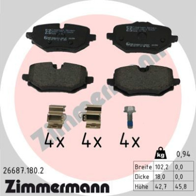 ZIMMERMANN Bremsbelagsatz, Scheibenbremse | 26687.180.2