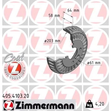 ZIMMERMANN Bremstrommel | 405.4103.20