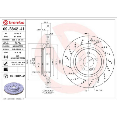 15 482 052 Bremsscheibe HA | MERCEDES SL 06 | 09.B842.41