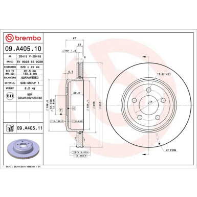 52 482 027 Bremsscheibe HA CHRYSLER 300C 04 PRIME LINE - UV Coated 09.A405.11