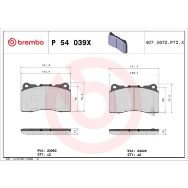 BREMBO Bremsklötze XTRA VA/HA DODGE,HONDA,MITSUBISHI,SUBARU XTRA LINE P 54 039X