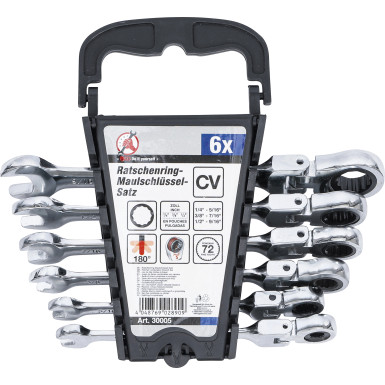 BGS Ratschenring-Maulschlüssel-Satz flexible Köpfe Zollmaße SW 1/4 - 9/16 6-tlg BGS Do it yourself 30005