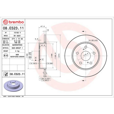 Bremsscheibe HA TOYOTA Corolla 18 PRIME LINE - UV Coated 08.E523.11