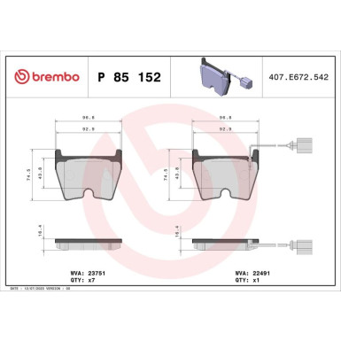 BREMBO Bremsklötze VA AUDI A3, Q3, TT 11 PRIME LINE P 85 152
