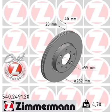 ZIMMERMANN Bremsscheibe 540.2491.20 Coat Z
