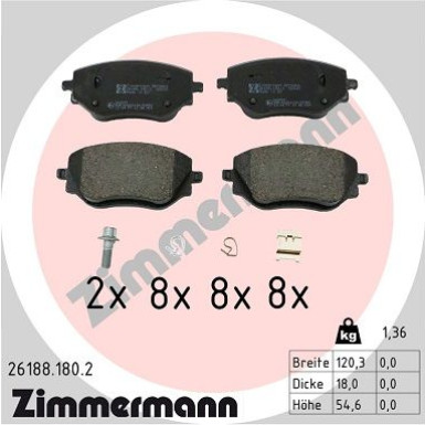 ZIMMERMANN Bremsbelagsatz, Scheibenbremse | 26188.180.2