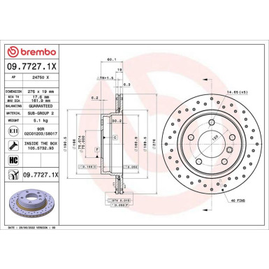BREMBO Bremsscheibe XTRA HA | BMW 3 90 | 09.7727.1X