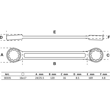 BGS Doppel-Ringschlüssel | extra flach | SW 16 x 17 mm | 30335