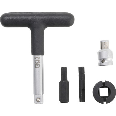 BGS Universal-Öldienst-Schlüssel-Satz | für Kunststoff-Ölablassschrauben | Antrieb Außensechskant 6,3 mm (1/4"""") / Abtrieb Außenvierkant 10 mm (3/8"""") | 5-tlg | 9843