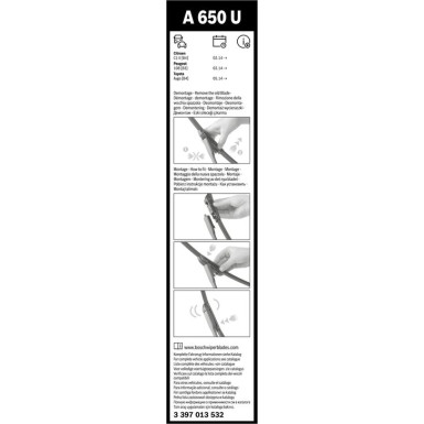 BOSCH | Scheibenwischer Aerotwin A650U | TOYOTA Aygo, Citroen C1, Peug. 108 | 3397013532
