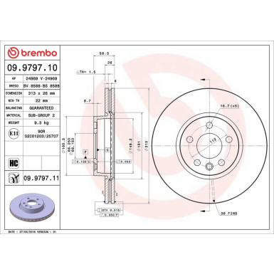 17 481 036 Bremsscheibe VA FORD Galaxy,SEAT,VW Sharan,T4 96 PRIME LINE - UV Coated 09.9797.11