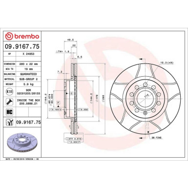 17 481 041M Bremsscheibe VA Brembo Max | AUDI A3,VW Golf,SEAT,SKODA 03 | 09.9167.75