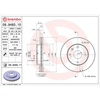 90 481 005 Bremsscheibe VA CHEVROLET,DAEW Epica,Tacuma,Lacetti 04 PRIME LINE - UV Coated 09.9483.11