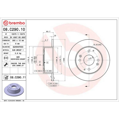 86 482 045 Bremsscheibe HA HONDA Accrod VI 98 PRIME LINE - UV Coated 08.C290.11