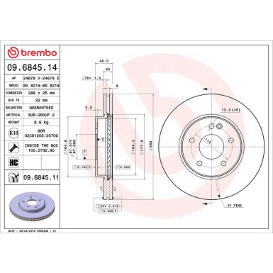 15 481 031 Bremsscheibe VA MERCEDES W202,W210,R170 95 PRIME LINE - UV Coated 09.6845.11 15 481 031 Bremsscheibe VA MERCEDES W202,W210,R170 95 PRIME LINE - UV Coated 09.6845.11