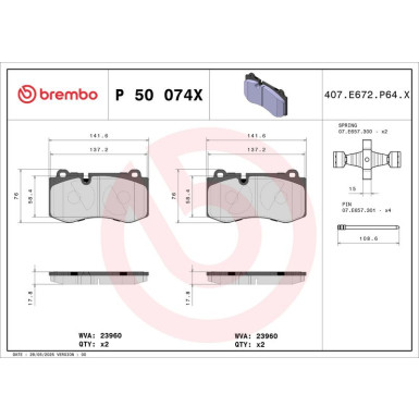 BREMBO Bremsklötze Xtra VA MERCEDES E, S-Klasse 02-13 XTRA LINE P 50 074X