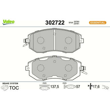 VALEO Bremsbeläge 302722