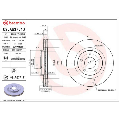 91 481 010 Bremsscheibe VA CHRYLER,DODGE,JEEP Compass 06 PRIME LINE - UV Coated 09.A637.11