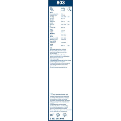 803 BOSCH | Wischerblatt | TWIN-Standard | 3397001803