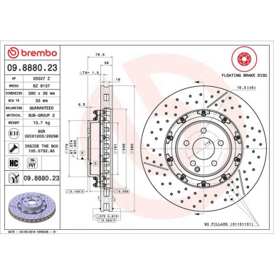 15 481 124 Brembo PREMIUM VA zweiteilig | MERCEDES S,CL 03 | 09.8880.23