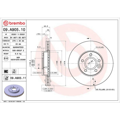 51 481 064 Bremsscheibe VA FORD Focus,C-Max 10 PRIME LINE - UV Coated 09.A905.11