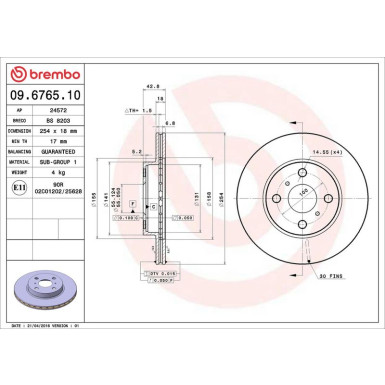 82 481 088 Bremsscheibe VA | TOYOTA Starlet,Paseo 89 | 09.6765.10
