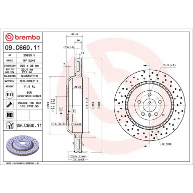 15 482 106 Bremsscheibe HA MERCEDES M, R-Klasse 05 PRIME LINE - UV Coated 09.C660.11