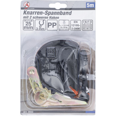 BGS Knarren-Spannband | mit 2 schweren Haken | 5 m x 24 mm | 3553