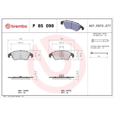 BREMBO Bremsklötze Xtra VA AUDI A4, A5, A6, A7, Q5 07-18 XTRA LINE P 85 098X BREMBO Bremsklötze Xtra VA AUDI A4, A5, A6, A7, Q5 07-18 XTRA LINE P 85 098X