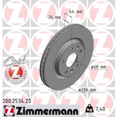 ZIMMERMANN Bremsscheibe 200.2534.20 Coat Z
