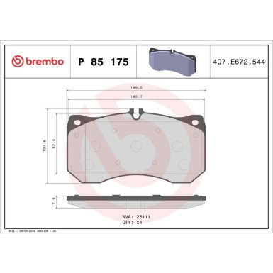 BREMBO Bremsklötze VA AUDI A6, A7, A8 10-18 PRIME LINE P 85 175 BREMBO Bremsklötze VA AUDI A6, A7, A8 10-18 PRIME LINE P 85 175