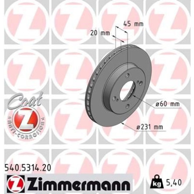 ZIMMERMANN Bremsscheibe 540.5314.20 Coat Z