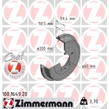 ZIMMERMANN Bremstrommel | 100.1649.20